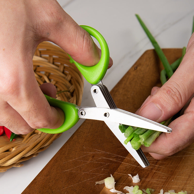 Multifunctional Stainless Steel Herb & Onion Scissors – 5-Layer Kitchen Cutter