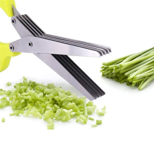 Multifunctional Stainless Steel Herb & Onion Scissors – 5-Layer Kitchen Cutter