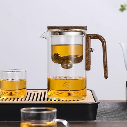 Magnetic Separation Glass Teapot with Wooden Handle