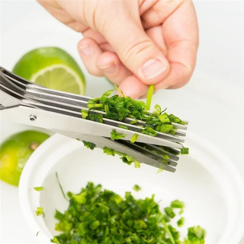 Multifunctional Stainless Steel Herb & Onion Scissors – 5-Layer Kitchen Cutter