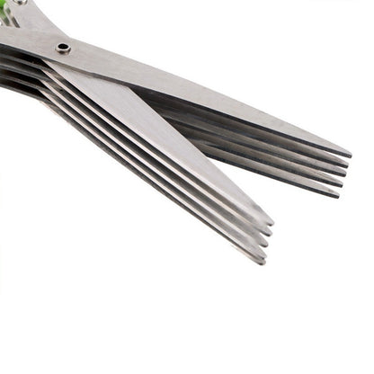 Multifunctional Stainless Steel Herb & Onion Scissors – 5-Layer Kitchen Cutter