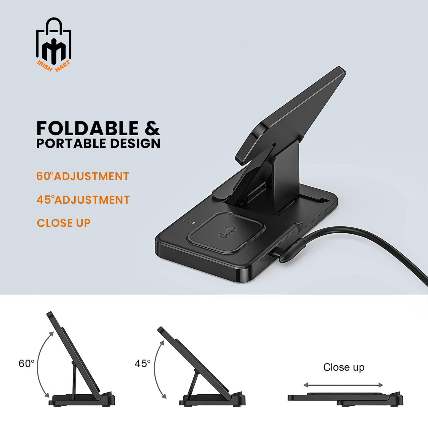 15W 3-in-1 Foldable Fast Wireless Charging Stand