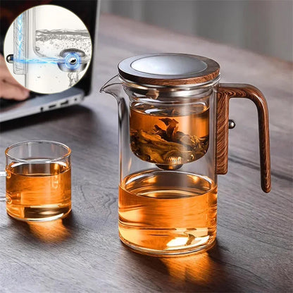 Magnetic Separation Glass Teapot with Wooden Handle