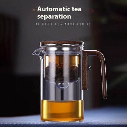 Magnetic Separation Glass Teapot with Wooden Handle