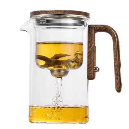 Magnetic Separation Glass Teapot with Wooden Handle