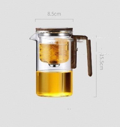 Magnetic Separation Glass Teapot with Wooden Handle