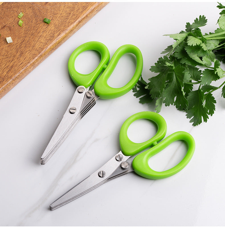 Multifunctional Stainless Steel Herb & Onion Scissors – 5-Layer Kitchen Cutter