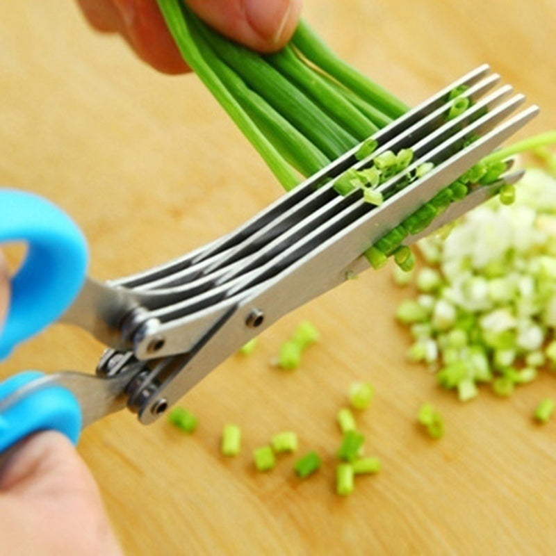 Multifunctional Stainless Steel Herb & Onion Scissors – 5-Layer Kitchen Cutter